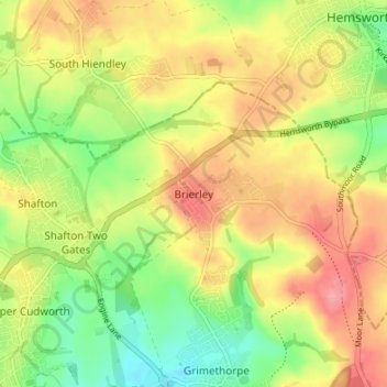 Mapa topográfico Brierley, altitud, relieve
