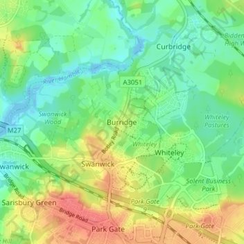 Mapa topográfico Burridge, altitud, relieve