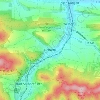 Mapa topográfico Detfurth, altitud, relieve