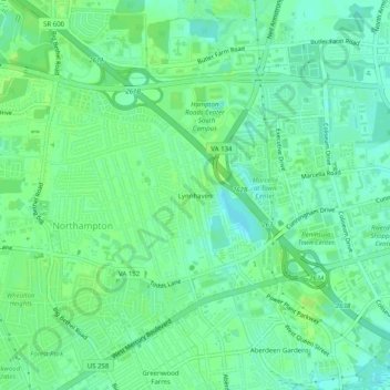 Mapa topográfico Lynnhaven, altitud, relieve