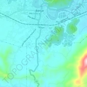 Mapa topográfico Mekarsari, altitud, relieve