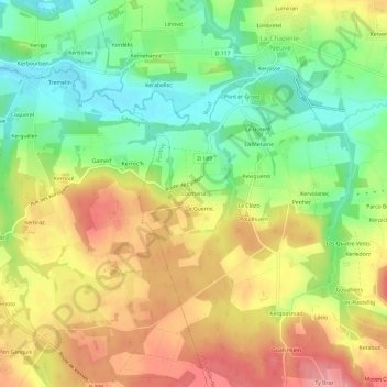 Mapa topográfico Locmaria, altitud, relieve