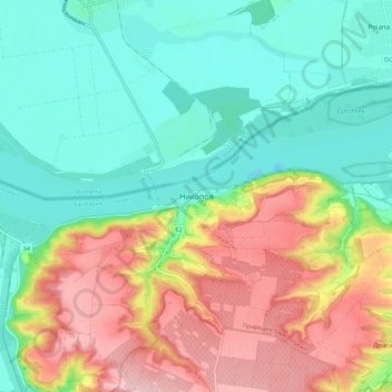 Mapa topográfico Nikopol, altitud, relieve