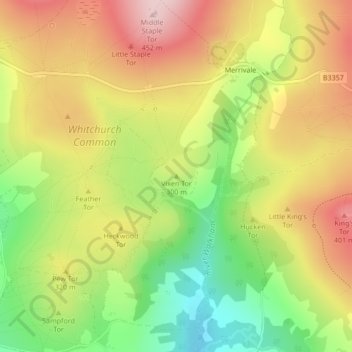 Mapa topográfico Vixen Tor, altitud, relieve