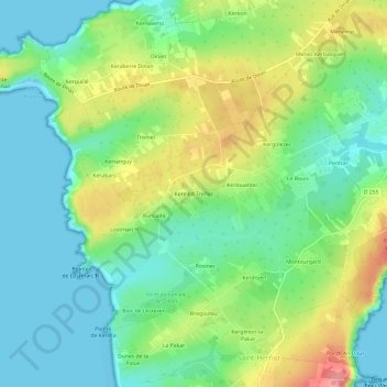 Mapa topográfico Kerellot Treflez, altitud, relieve