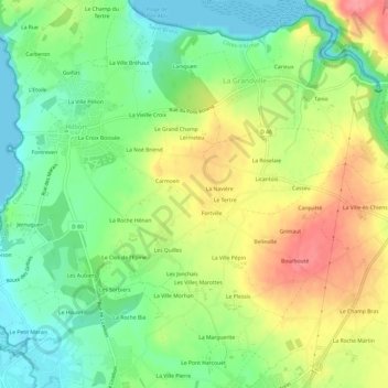 Mapa topográfico Guiguihen, altitud, relieve