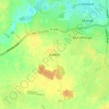 Mapa topográfico Bradley, altitud, relieve