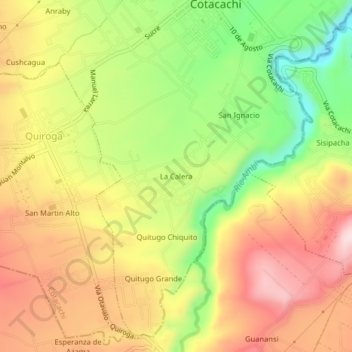 Mapa topográfico La Calera, altitud, relieve