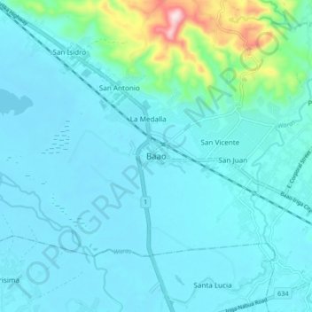 Mapa topográfico Baao, altitud, relieve