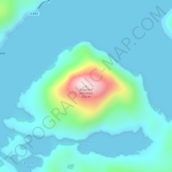 Mapa topográfico Sugarloaf Mountain, altitud, relieve
