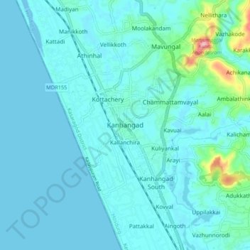 Mapa topográfico Kanhangad, altitud, relieve