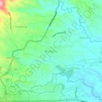 Mapa topográfico Baregbeg, altitud, relieve