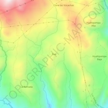 Mapa topográfico Tual, altitud, relieve