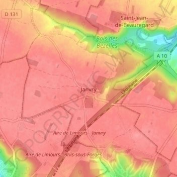 Mapa topográfico Janvry, altitud, relieve