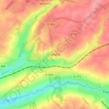 Mapa topográfico Vervins, altitud, relieve