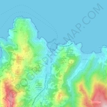 Mapa topográfico Porto Santo Stefano, altitud, relieve