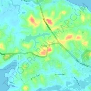 Mapa topográfico Nongsa, altitud, relieve