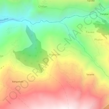 Mapa topográfico Mawadin, altitud, relieve