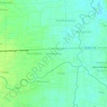 Mapa topográfico Kalimalang, altitud, relieve