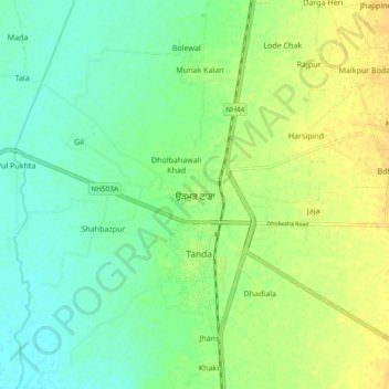 Mapa topográfico Urmar Tanda, altitud, relieve