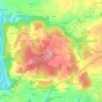 Mapa topográfico Kerpolican, altitud, relieve