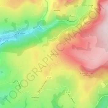 Mapa topográfico Les Enfrux, altitud, relieve
