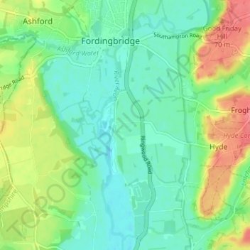 Mapa topográfico Bickton, altitud, relieve