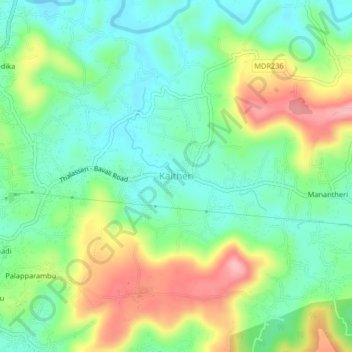 Mapa topográfico Kaitheri, altitud, relieve