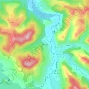 Mapa topográfico Le Bourdil, altitud, relieve