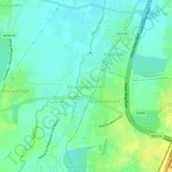 Mapa topográfico Varadarajapuram, altitud, relieve