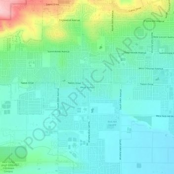 Mapa topográfico West Valley, altitud, relieve