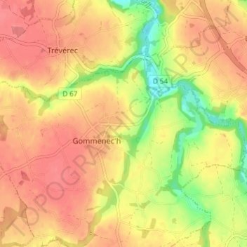 Mapa topográfico Kerloas, altitud, relieve