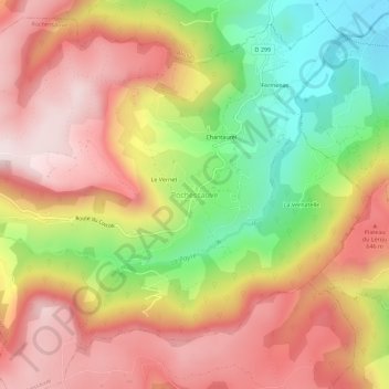 Mapa topográfico Rochessauve, altitud, relieve