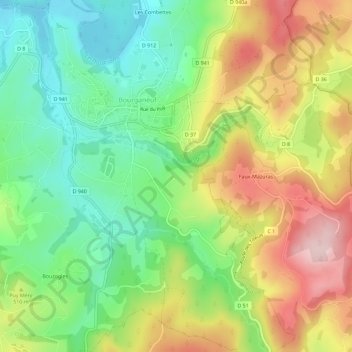 Mapa topográfico Les Gouttes, altitud, relieve