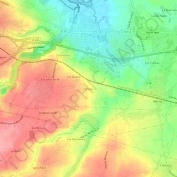 Mapa topográfico Carjégu, altitud, relieve