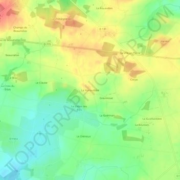 Mapa topográfico La Hunaudière, altitud, relieve