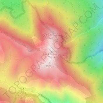 Mapa topográfico Mont Gravières, altitud, relieve