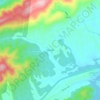 Mapa topográfico Altonville, altitud, relieve