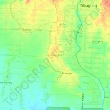 Mapa topográfico Pesanggaran, altitud, relieve