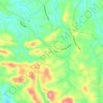 Mapa topográfico Uriyacode, altitud, relieve