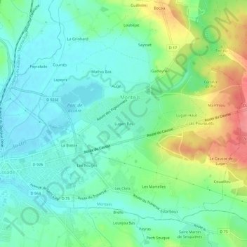Mapa topográfico Lugan Bas, altitud, relieve