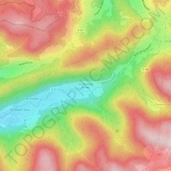 Mapa topográfico Les Blanches Roches, altitud, relieve