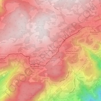 Mapa topográfico Lichtenstern, altitud, relieve