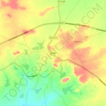 Mapa topográfico Dhar, altitud, relieve