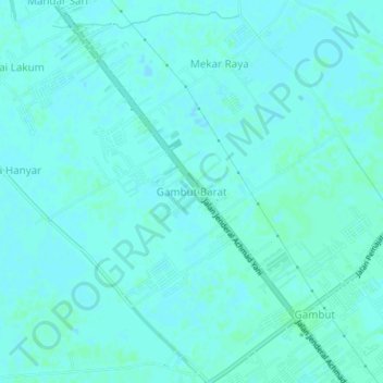 Mapa topográfico Gambut Barat, altitud, relieve