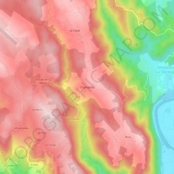 Mapa topográfico Champeau, altitud, relieve