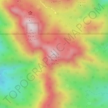 Mapa topográfico Hualapai Peak, altitud, relieve