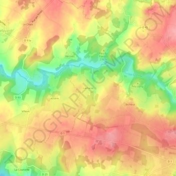 Mapa topográfico Lachaise, altitud, relieve