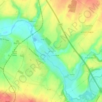 Mapa topográfico Les Lucs, altitud, relieve