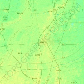 Mapa topográfico Qing, altitud, relieve